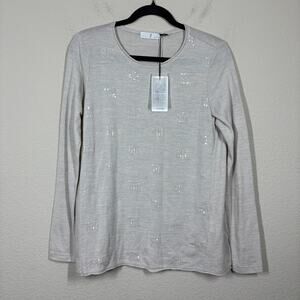 WHYCI Womens Size 42/Medium Crew Neck Sweater Pullover Gray Wool Long Sleeves